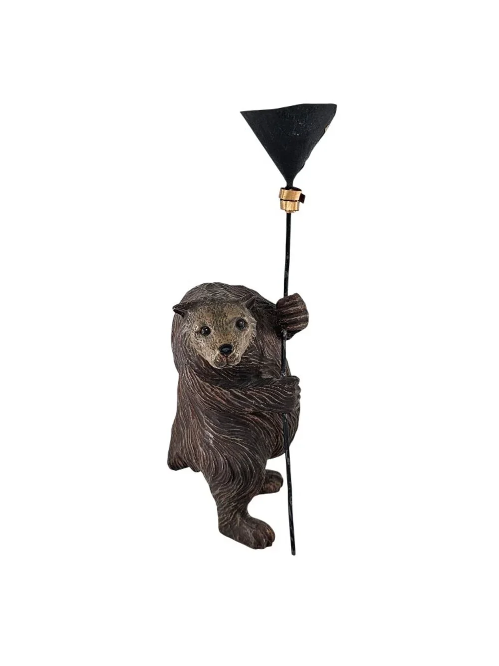 Department 56 Brown Bear Figurine Holding Candle Holder Stick Rustic Resin 13